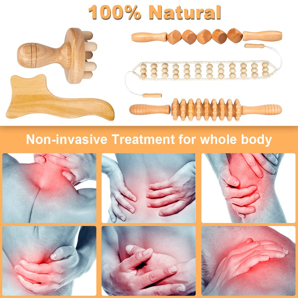 TUOSTPY 5PCS Maderoterapia Kit Wood Therapy Massage Tools for Body Shaping, Lymphatic Drainage Tool for Body Shaping Anti-Cellulite Muscle Release