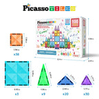 PicassoTiles 100 Pieces Magnetic Tiles Building Blocks Mini Size Diamond Series Magnet Toys Travel Size On-The-Go Construction Sensory Toys Gifts Educational Set STEM Learning Kit Playset PTM100