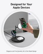 Anker MagSafe-Compatible iPhone 16 Wireless Charging Stand, MagGo 3 in 1 Wireless Charging Station, Qi2 Certified 15W Wireless Charger, Desk Accessory, for iPhone 16/15/14/13/12, Apple Watch, AirPods