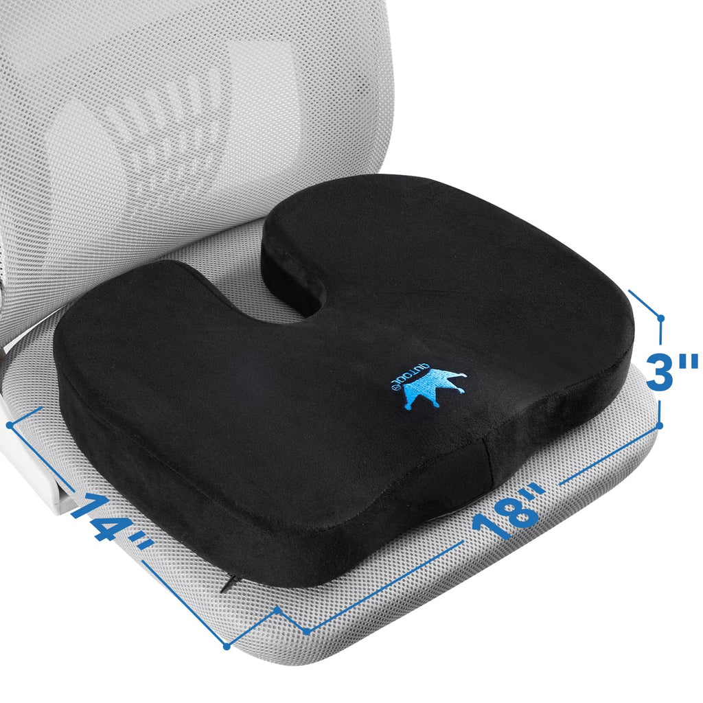 Seat Cushion for Office Chair & Car - Memory Foam Coccyx Support Pillow with Non-Slip Cover, Sciatica & Lower Back Pain Relief,Ergonomic Seat Pad for Long Drives (Medium Firm-Black)