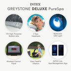 INTEX PureSpa Greystone Deluxe 6 Person Square Inflatable Hot Tub, Bubble Massage Spa Set with Energy Efficient Cover, 2 Headrests, & LED Light, 77 in x 28 in