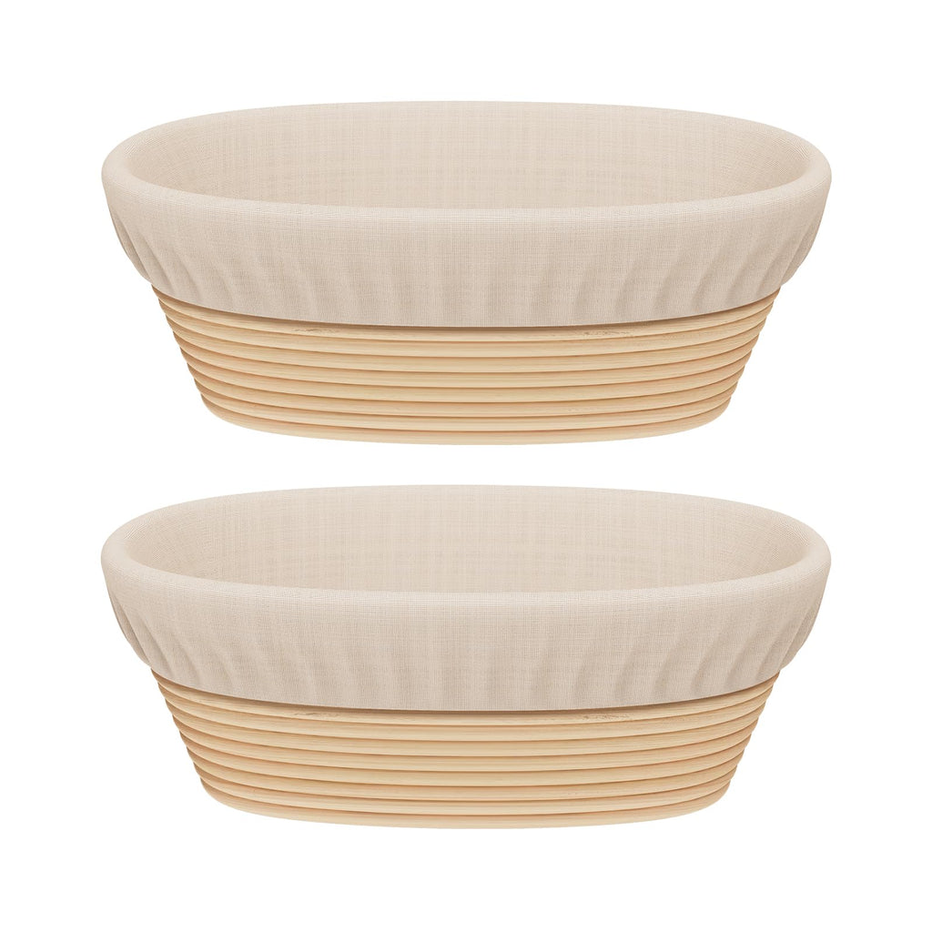Sondiko Oval Sourdough Proofing Basket 2 Pack, Handmade Sourdough Bread Baking Supplies, Banneton Bread Proofing Basket with Proofing Cloth Liner for Sourdough Bread, Baking
