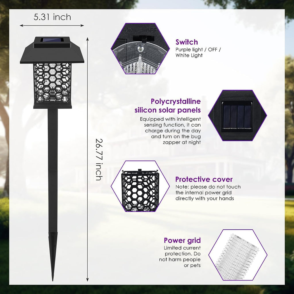 Jahy2Tech 2 Pack Solar Bug Zapper Outdoor Waterproof Solar Mosquito Zapper Killer Lamp Fly Zapper Repellent Lighting Stake Landscape Fixture for Garden Patio Pathway Backyard Camping