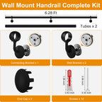 ROTHLEY Pipe Handrails for Indoor Stairs: 6.6FT Stair Railing Steel Hand Railings for Stairs Indoor Wall Mount Stair Handrail Complete Kit 1.6" Round Metal Stair Railing for Elderly & Kids