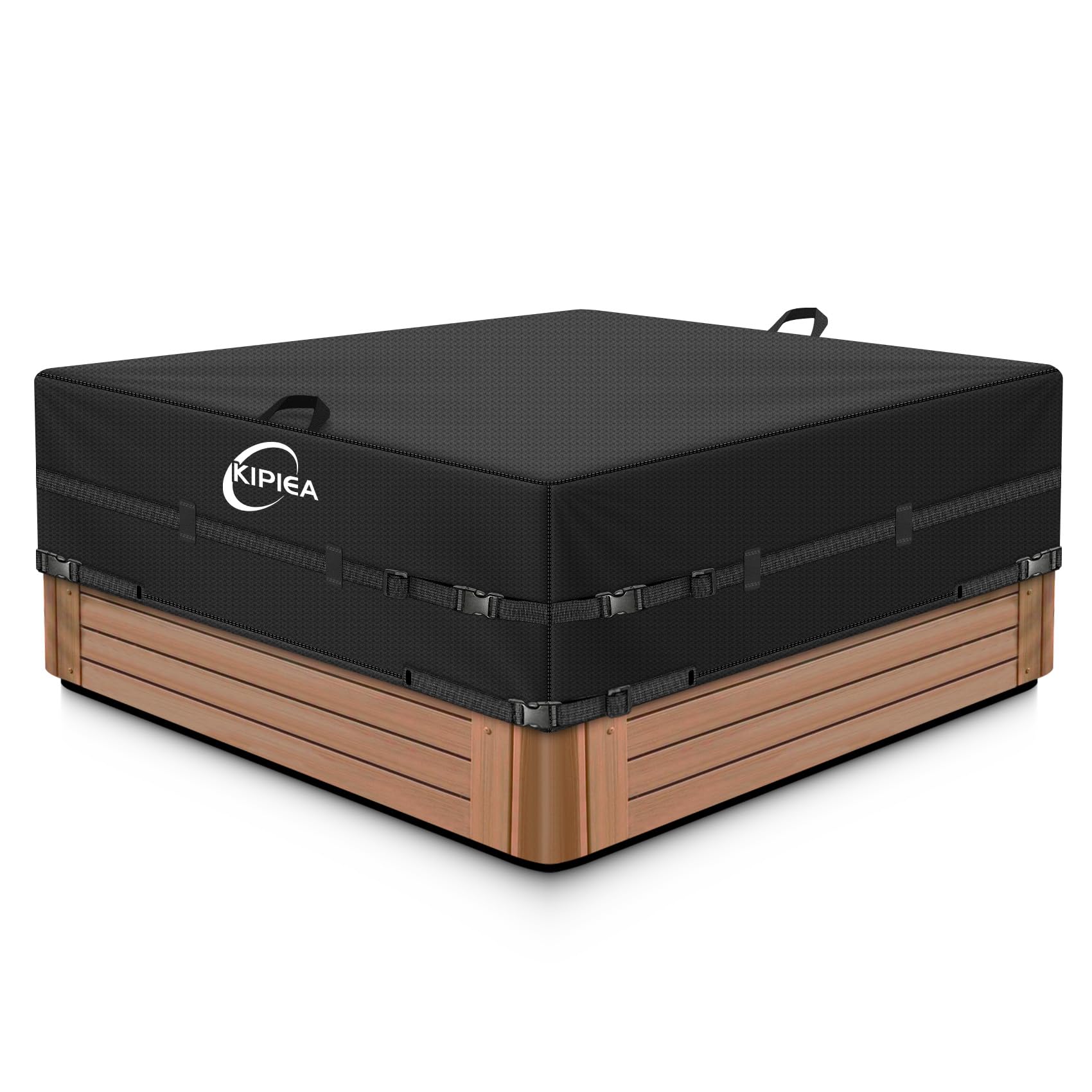 Kipiea 600D Outdoor Waterproof Square Hot Tub Cover Protector, Heavy Duty Polyester SPA Cover UV Protection Cover 85" L x 85" W x 20" H, Black