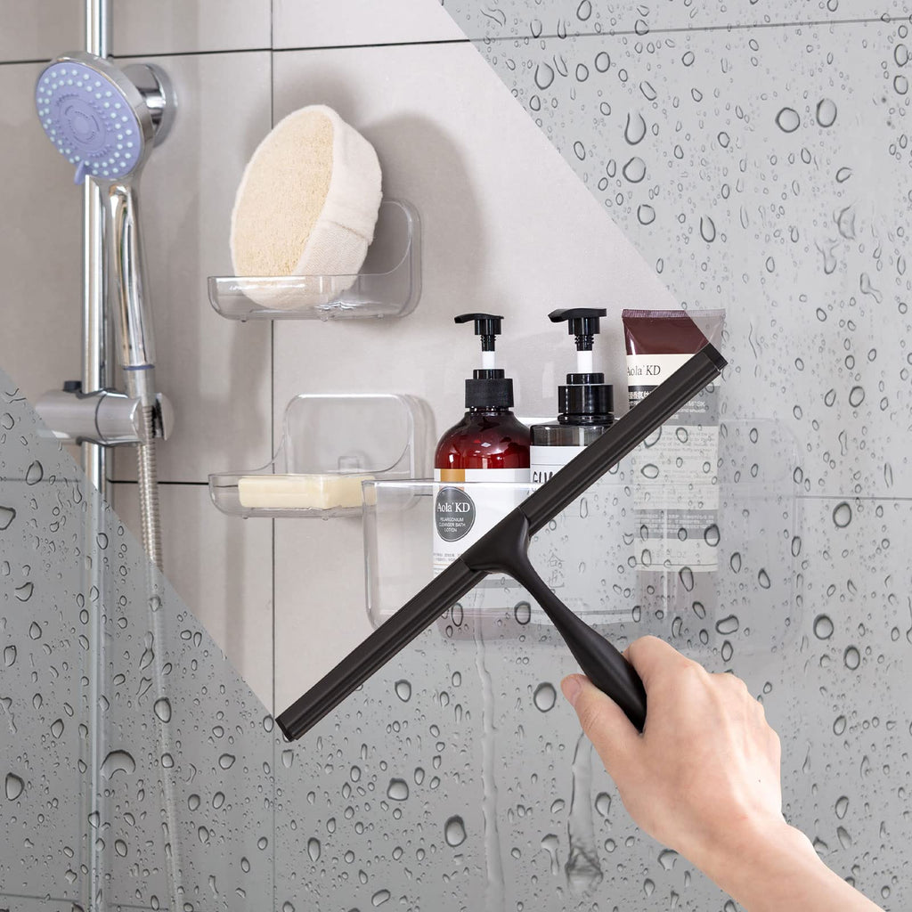 Ettori Shower Squeegee for Glass Doors, Squeegee for Shower Glass Door, Window and Car Glass, Mirrors - All-Purpose Stainless Steel Squeegee, 10 Inches and Black