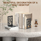 4-Piece Modern Metal Bookends for Shelves, Black Tree Book Ends for Books, Decorative Book Organizer for Desk, Non-Skid Shelve Bookends for Home Office