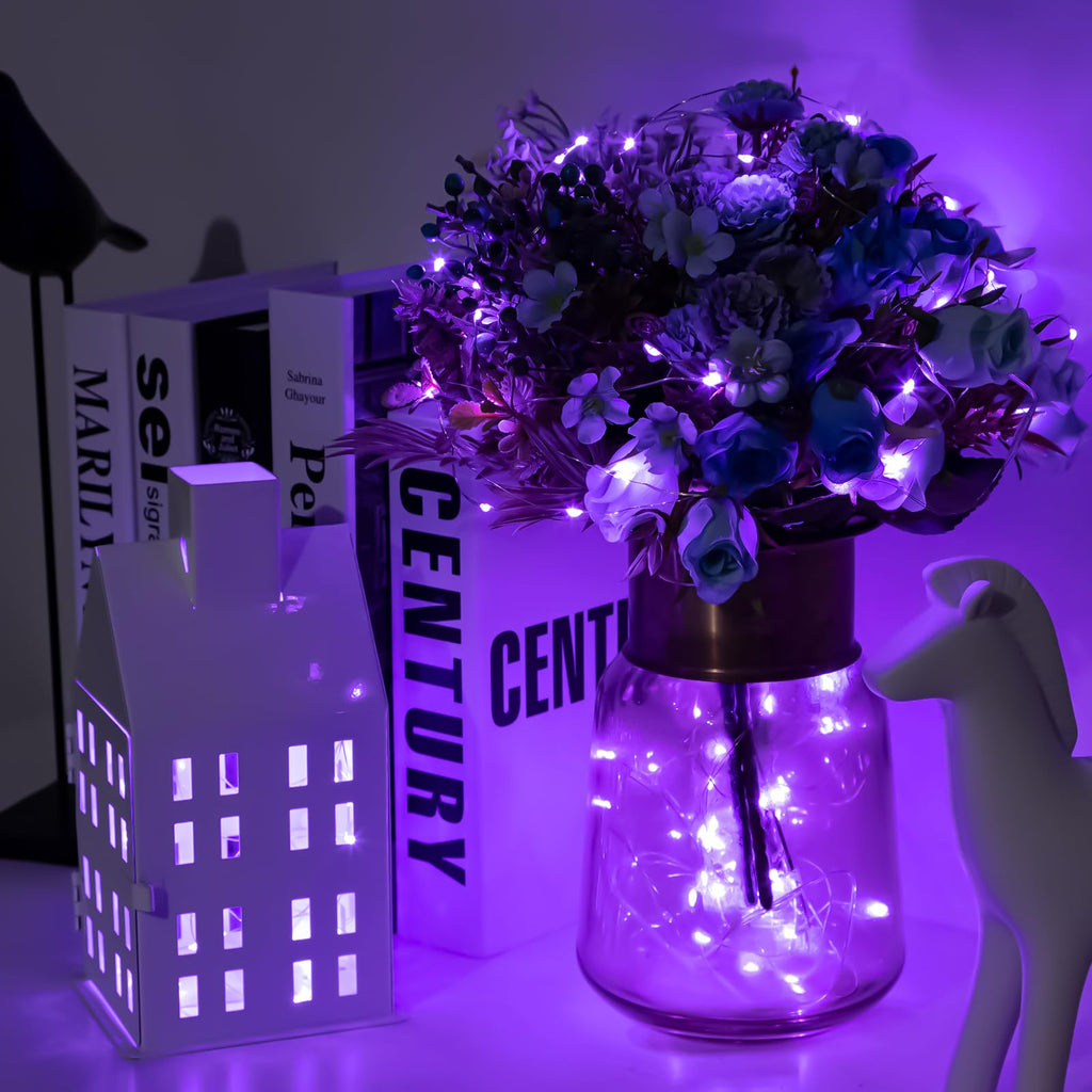 Fairy Lights 66 ft 200 LED USB Twinkle String Lights Plug in Silver Wire Lights with Remote and Timer 8 Modes Outdoor Waterproof Starry Lights DIY Party Wedding Christmas Decoration（Purple）