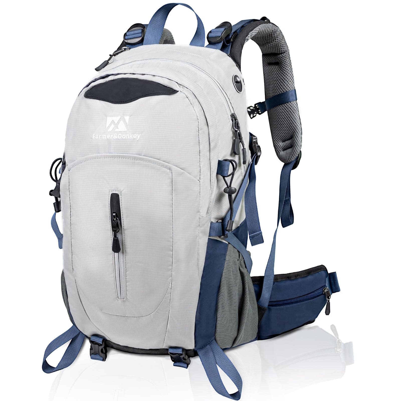 Hiking Backpack, 40L Waterproof Camping Backpack with Packable Back Panel & Rain Cover, Men Women Rucking Backpacking Backpack Outdoor Sport Lightweight Travel Daypack for (Grey)