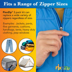 FixNZip Small, Medium, and Large Black Nickel Zipper Repair Kit Bundle | Universal No-Sew Slider Replacement for All Apparel Needs | Instant and Reusable Zipper Repair Tool | Sizes 1-10