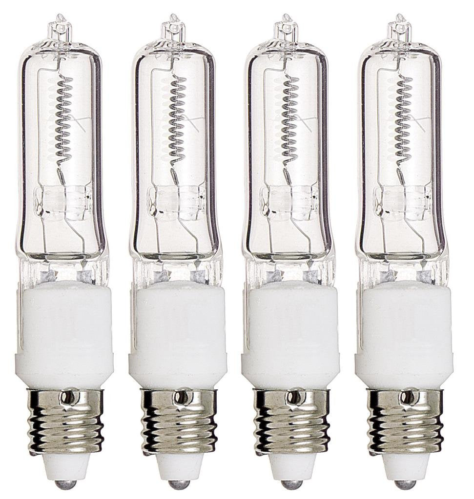 Pack of 4 – 100 Watt JDE11 Halogen candelabra bulb – 100W T4 120V Light Bulbs-Clear Finish -E11 Mini-Candelabra Base T4 Bulb–Dimmable-Warm White– Q100CL/MC, for Chandeliers, Pendants, Cabinet Lighting