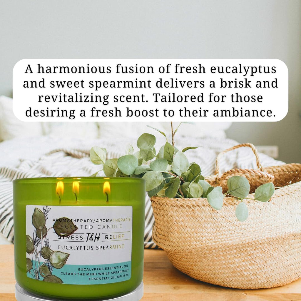 Eucalyptus Spearmint Aromatherapy Candle 3-Wick | Soy Scented Candle for Home | 15.8 oz Large Candle for Men and Women | Long Lasting Eucalyptus Candle | Decorative Candle Gift