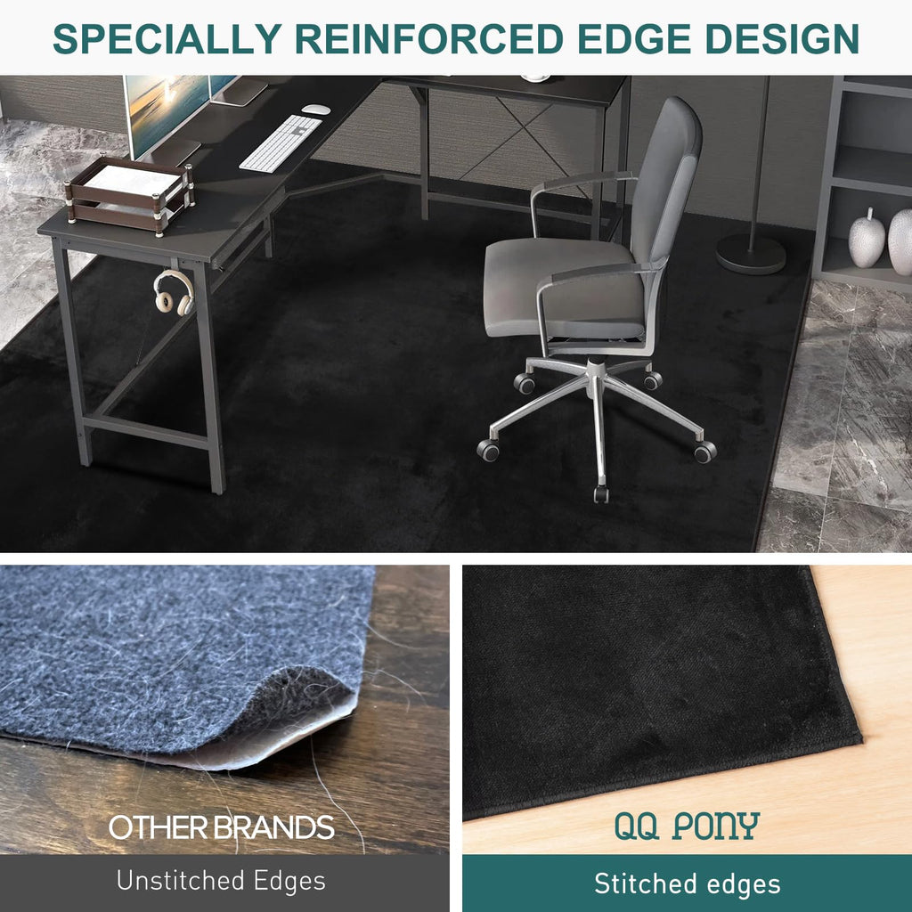 QQpony Office Chair Mat, 75" x 60" Large Chair Mat for Hard Floors, Flannel Fabric Area Rug for Hard Surface, Floor Protector Under Desk Mat for Home Office (Black)