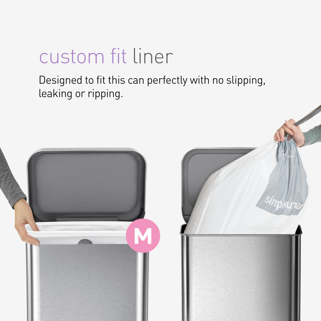 simplehuman Code M 200 Count, Genuine Custom Fit Liners, Drawstring Trash Bags in Dispenser Packs, 45 Liter / 11.9 Gallon, White