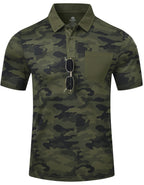 Men's Polo Shirts Short Sleeve Quick Dry Outdoor Golf Sports Shirts with Pocket Regular Polo T-Shirt Camo Army Green XL