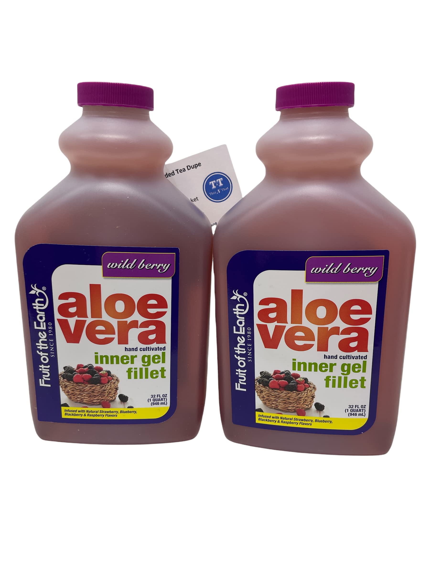 ThisNThat Aloe Vera Juice Bundle Includes: (2) 32oz Fruit of The Earth Wild Berry & ThisNThat Recipe Card