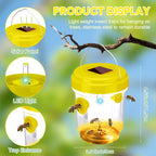 Wasp Trap Solar Powered Bee Trap Reusable Fly Traps Outdoor Hanging Wasp Killer with UV LED Light Flying Insects Bee Killer for Indoor Outdoor Patio Garden Home(Yellow,6 Packs)