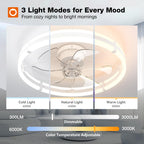 addlon 24'' Ceiling Fans with Lights and Remote, Low Profile Flush Mount Ceiling Fan with Light, 3000-6000K Dimmable LED Fandelier, Modern Small White Ceiling Fan for Bedroom, Kitchen, Living Room