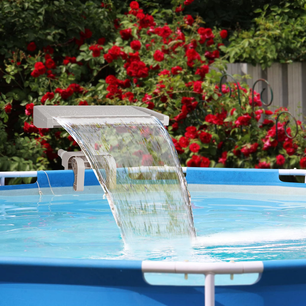 Pool Fountain Waterfall for Above Ground Pools, Swimming Pool Frame Attachment Clamp Accessory, Relaxing Cascade Soothing Waterfall, Adjustable Width Fits Various Frames (Beige)
