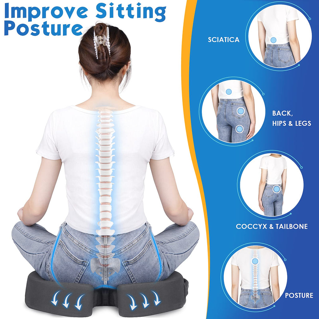 TushGuard Seat Cushion for Office Chair Memory Foam Non-Slip Cushion Back, Coccyx, Sciatica, Tailbone Pain Relief Butt Pillow for Office Chair, Car, Wheelchair, Grey, X-Large