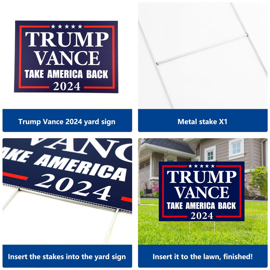 Probsin Trump Vance 2024 Yard Sign 12" x 17" Double Sided Blue Take America Back Voted for President Trump Vice President JD Vance Outdoor Decorations for Lawn, Garden, Window, Party Supplies