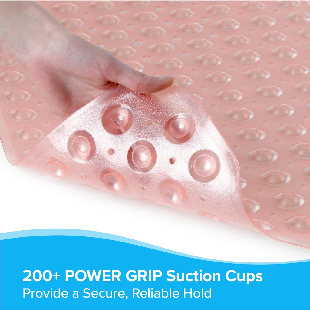 SlipX Solutions Power Grip Extra Long Bath Tub & Shower Mat 39x16, Wet Floor Non-Slip for Elderly & Kids Bathroom, 30% Longer Bathtub Mats, 200 Suction Cups, Drain Holes (1, Translucent Coral)