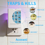 Acoswsi Indoor Fly Trap Plug in, Flying Insect Trap with Blue UV Light, Fruit Fly & Gnat Trap for Indoors, Mess-Free Bug Catcher for Home, 1 Device + 5 Refill Glue Cards