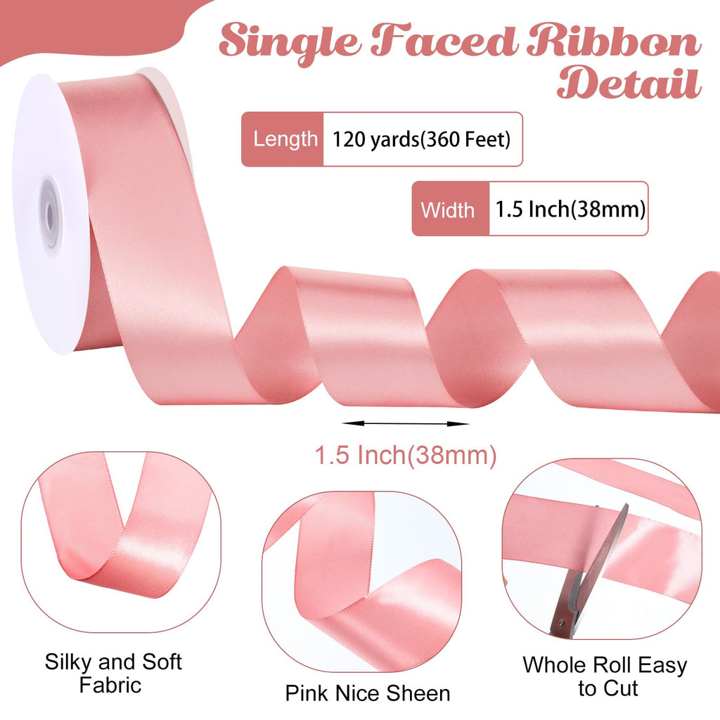 Pink Ribbon 120 Yards 1-1/2 inch Pink Satin Ribbon Stocking Stuffers for Gift Wrapping Flower Bouquet Bow Making Wedding Party Birthday Christmas Decorations