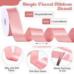 Pink Ribbon 120 Yards 1-1/2 inch Pink Satin Ribbon Stocking Stuffers for Gift Wrapping Flower Bouquet Bow Making Wedding Party Birthday Christmas Decorations