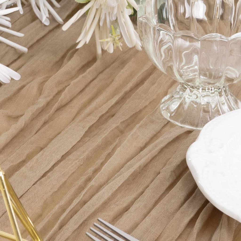 MLMW Fall Thanksgiving Table Runner Tan Cheesecloth Table Runner 13.3ft 6 Pack Nude Cheese Cloth Table Runner 160 inch Boho Rustic Gauze Table Runner for Wedding Party Fall Decor