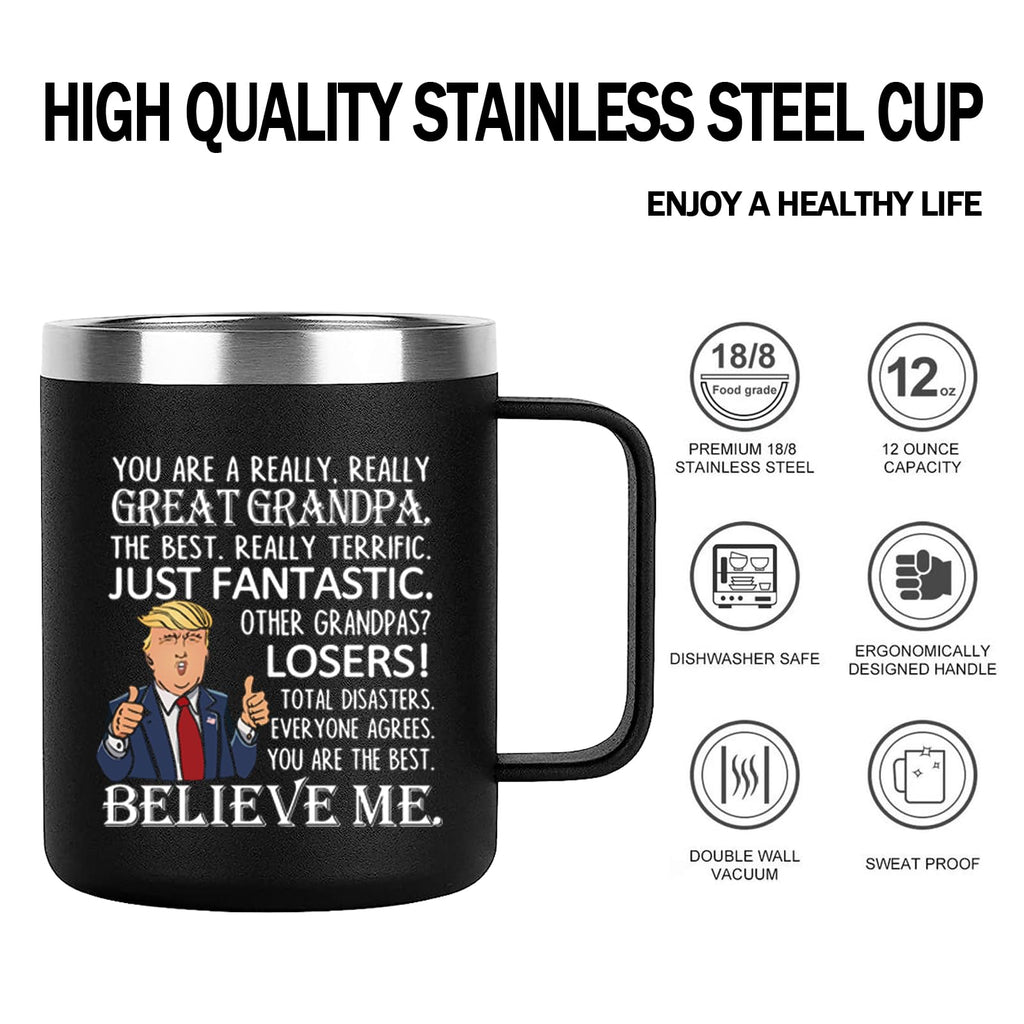 Trump Great Grandpa Steel Insulated Coffee Mug, Funny Trump Grandpa Gifts, Father's Day Grandpa Gifts from Granddaughter, Cool Gifts for Grandpa, Trump Grandpa Mug for Dad Birthday 12 OZ Black