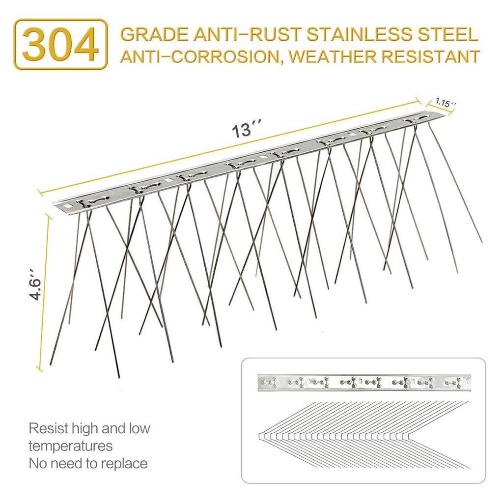 SEEKSEE 10 Pack Bird Spikes –13 inch Pigeon Spikes Anti-Bird Nails Bird Repellent Metal Bird Deterant Spinners of Stainless Steel Bird Spikes for Pigeon and Other Small Birds (10.8 Feet)
