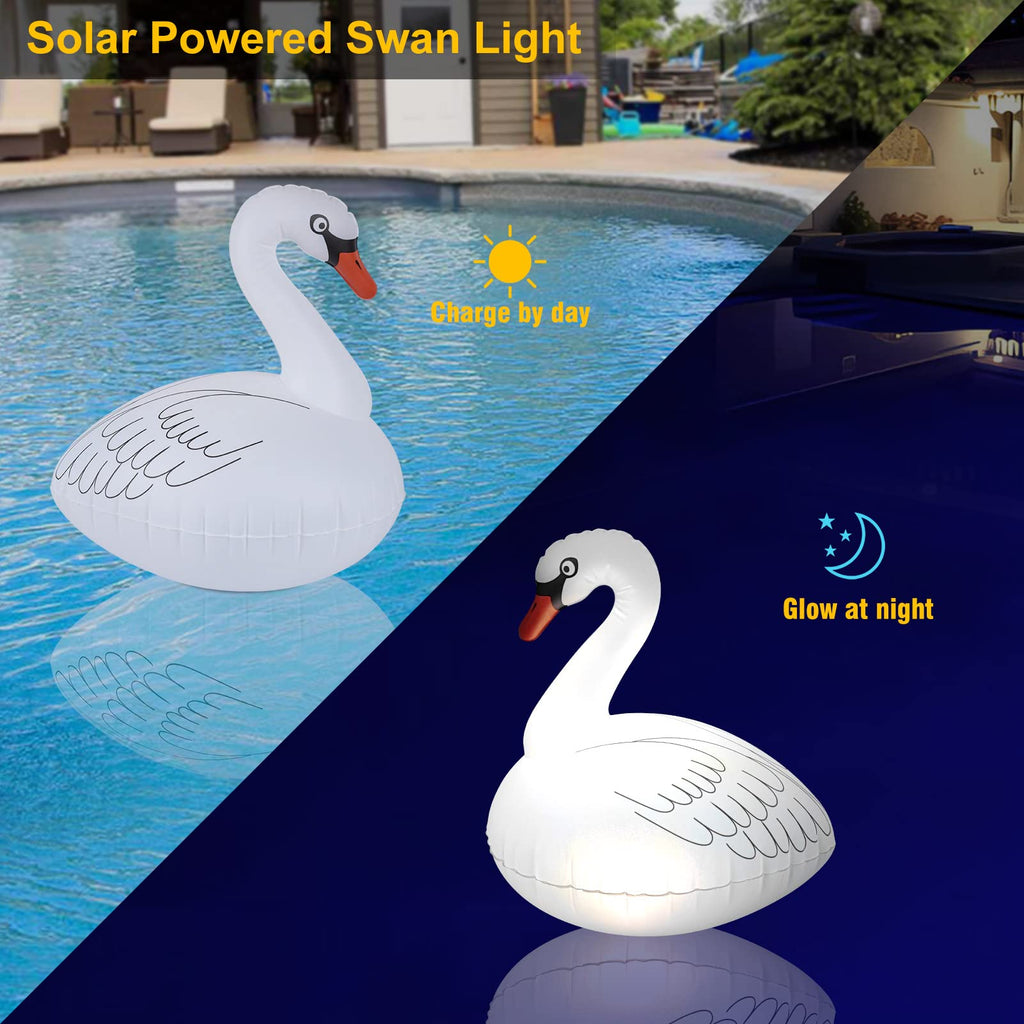 Goallim Swan Floating Solar Lights - Waterproof Inflatable Colorful Changing LED Pool Light for Beach, Garden, Backyard and more
