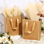 Yeaqee 24 Pack Metallic Paper Gift Bags with Handle and Tissue 9 x 7 x 3.1 Bridesmaid Welcome Gift Bag Thank You Bags for Party Favors for Women Men Fall Party Bridal Shower(Kraft, Gold)