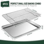 CEKEE 4 PCs Small Baking Sheet With Wire Rack Set [2 Pans + 2 Cooling Racks], 10 Inch Stainless Steel Tray - Rust & Warp Resistant, Easy Clean