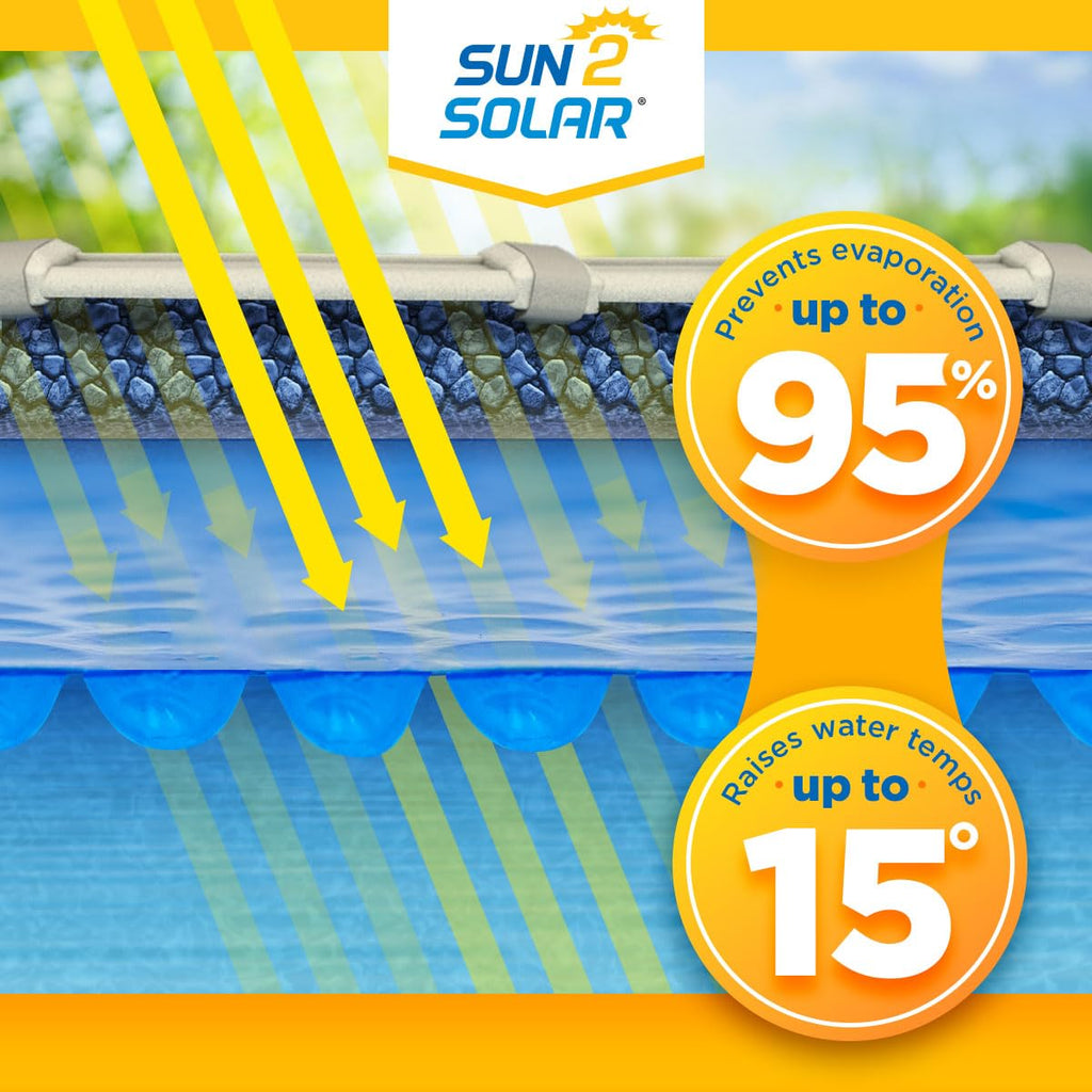 Sun2Solar Blue 16 ft x 32 ft Rectangle Solar Cover | 1200 Series | Heat Retaining Blanket for Rectangular Inground & Above Ground Swimming Pools | Use Sun to Heat Pool | Bubble Heating Blankets