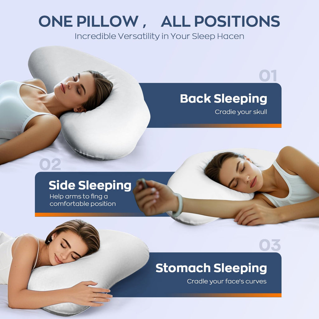 Cloud Contour Memory Foam Pillow Ergonomic Design for Sleeping Comfortably and Reducing Snoring Neck and Cervical Pillow with Cooling Pillowcase Grey