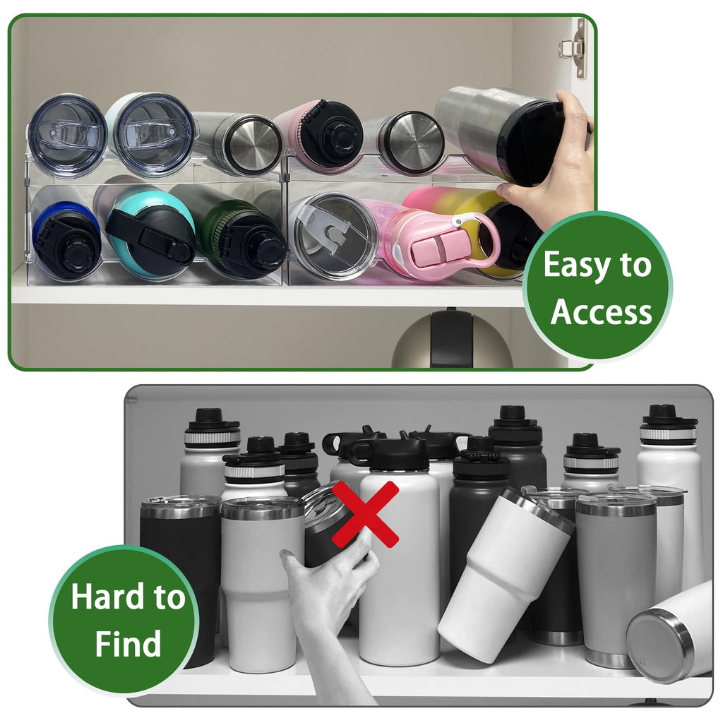 Spaclear 2 Pack Water Bottle Organizer, Stackable Kitchen Pantry Storage Shelf, Plastic Water Bottle Holder for Cabinet and Fridge Organization