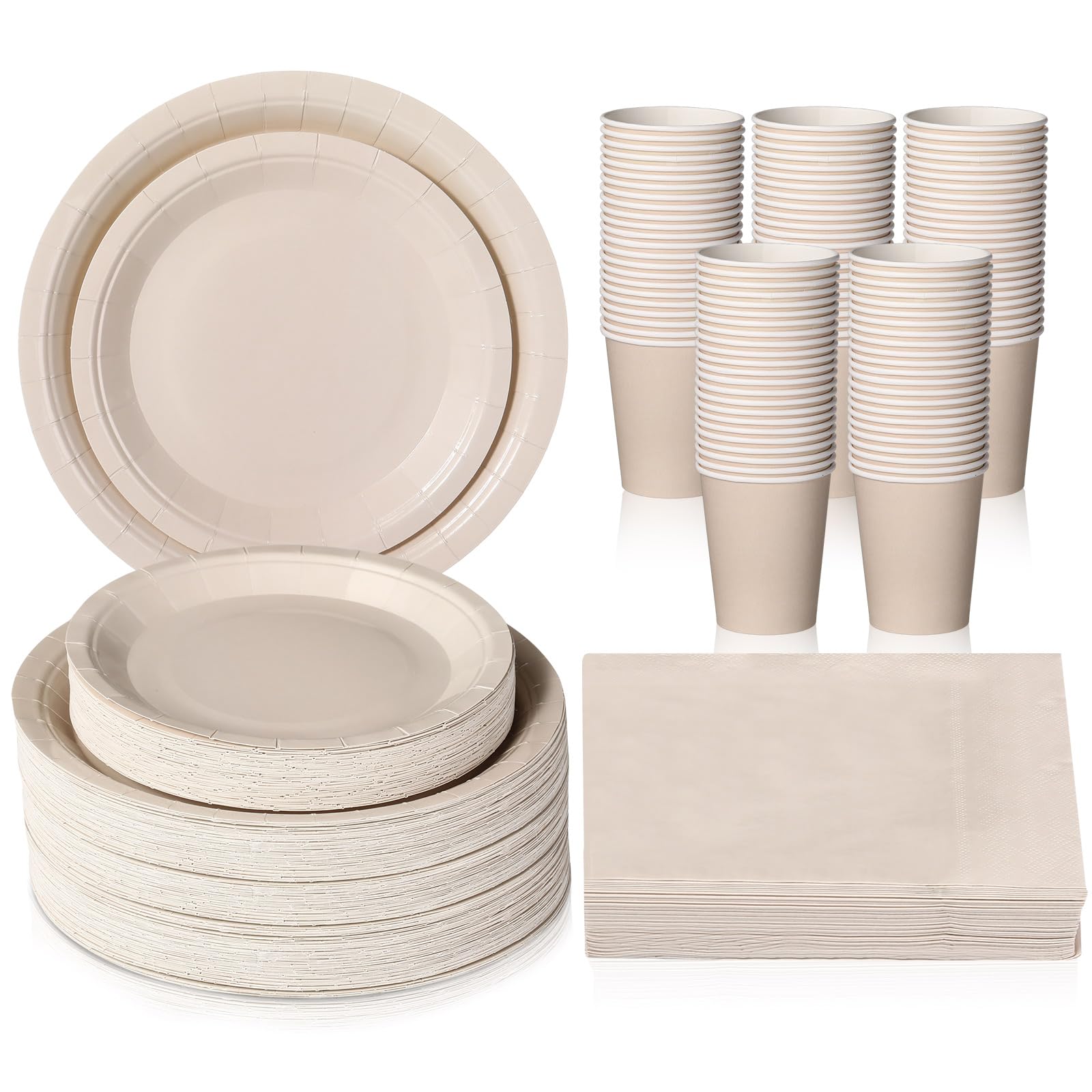 Tioncy 200 Pcs Disposable Paper Plates Cups and Napkins Party Supplies Serve 50 Guests Disposable Paper Dinnerware Set for Wedding Baby Shower Birthday Graduation Party Family Picnic(Ivory)