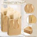 Yeaqee 24 Pack Metallic Paper Gift Bags with Handle and Tissue 9 x 7 x 3.1 Bridesmaid Welcome Gift Bag Thank You Bags for Party Favors for Women Men Fall Party Bridal Shower(Kraft, Gold)