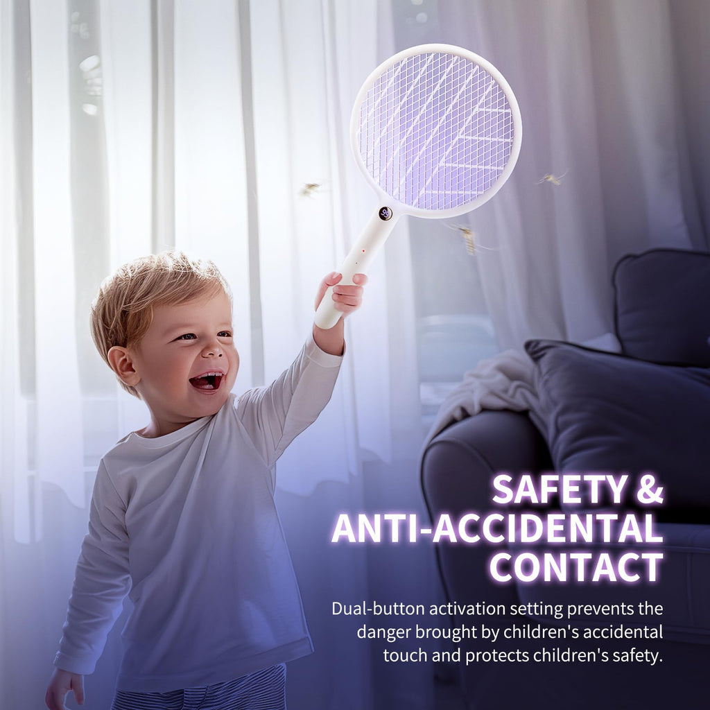 Swift Catch Electric Fly Swatter, Bug Zapper, Flies Killer, Rechargeable Mosquito Killer with Purple Mosquito Light, Base, Digital Display for Indoor Outdoor Home Office Backyard Patio Camping