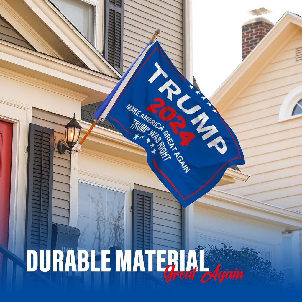 Trump Flag 2024 With Pole, Make America Great Again Trump Flag With Pole, Trump Was Right Banner, 3X5Ft, 1 Ply With Vivid Patriotic Colors Design Uv & Fade Resistant 2 Brass Grommets