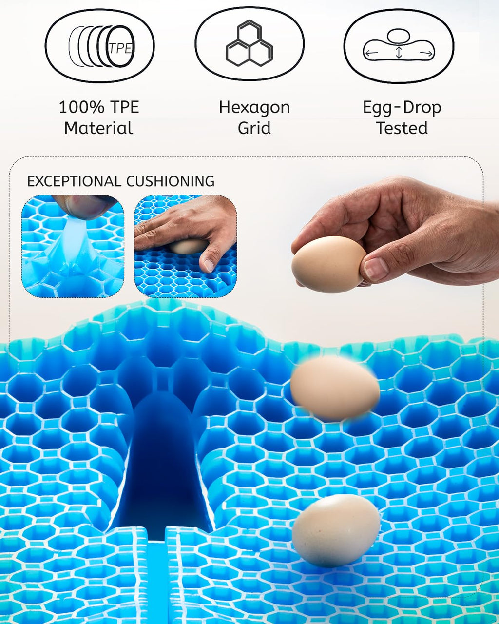 Anzeng Gel Seat Cushion for Long Sitting & Hip Pain Relief (Large Size) - Cooling 3D Cushions for Office Chair, Car, Wheelchair, Breathable & Non-Slip Cover with Pressure Relief Technology