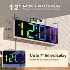 JALL 12'' Large Digital Wall Clock with Remote Control, Big LED Screen Dispaly, 8 RGB Colors, DST, Night Light for Living Room, Bedroom, Gift for Elderly (White)