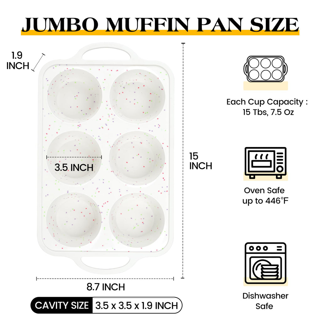 AOTASO 2 Pcs Jumbo Muffin Pan with Metal Frame, Nonstick 6 Cup Extra Large Cupcake Pan for Baking, Silicone Deep Muffin Tray for Egg Bites (Cream)