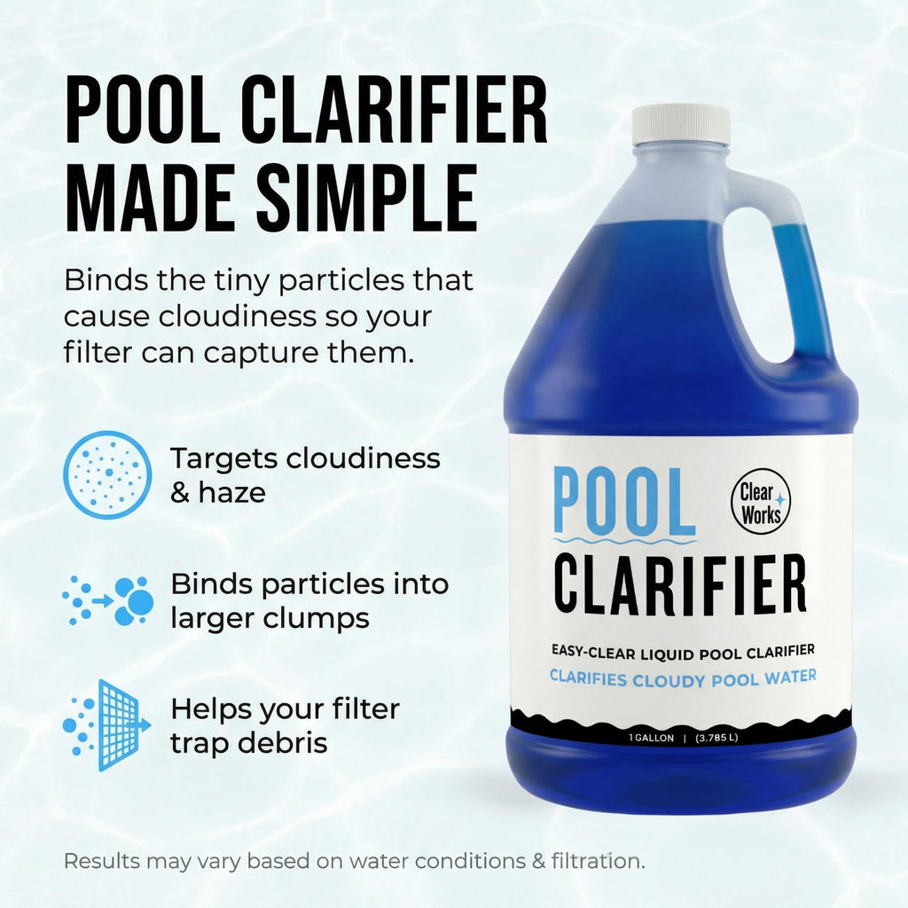 Pool Clarifier & Water Clarifier Liquid – 1 Gallon (128 fl oz) – Clears Cloudy Pool Water, Improves Filtration Capture, Chlorine & Saltwater Compatible Pool Chemicals for Above Ground & Inground Pools