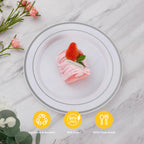 Goodluck 200PCS Silver Plastic Plates, Heavy Duty Disposable Gold Plates with 100 10.25 inch Dinner Plates and 100 7.5 inch Dessert Plates, Disposable Plates for Party, Holiday, Wedding