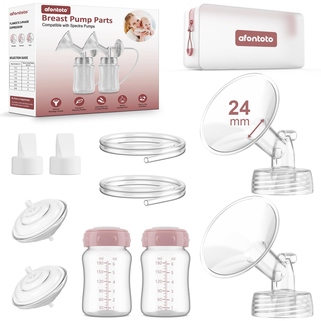 Pump Parts Compatible with Spectra S1/S2/9Plus Breastpump, Full Set Replacement Parts for Spectra Include 24mm Flange,Duckbill Valve,Backflow Protector,Tube,Bottle, Not Original S2/S1 Accessories