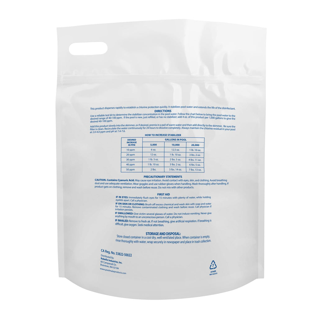 Pool Mate 7-Pounds Premium Pool Stabilizer and Conditioner, Concentrated Cyanuric Acid for Pools, Helps Chlorine Last Longer