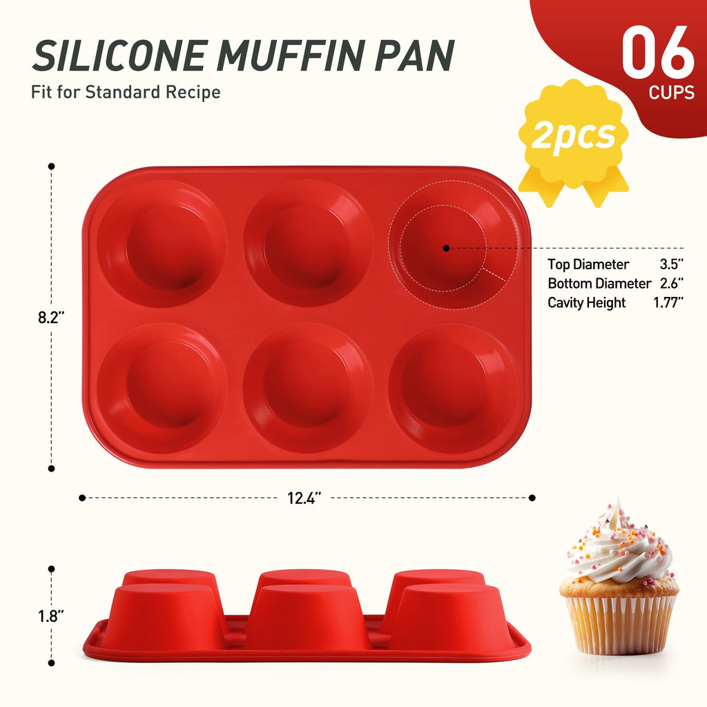2 Pack 6 Cups Silicone Mini Muffin Pan with Metal Reinforced Frame Silicone Molds Cupcake Cake Baking Pans Cookie Baking Chocoflan Cupcake Mold Cake Molds Kitchen Baking Mom Gift Home Essentials